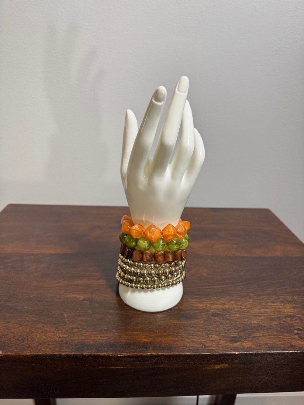 Autumn Toned Stacked Beaded Bracelet Set - Orange, Olive, Brown & Gold